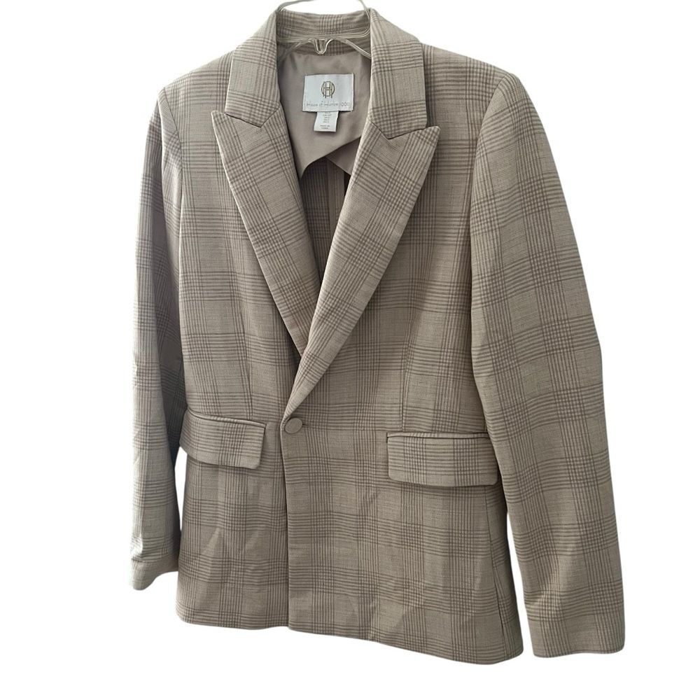 House of Harlow 1960 Plaid Blazer in Tan Cream Size Small Oversized Nude
